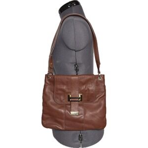Vtg Y2K  Brown Leather Shoulder Bag‎ Gold Buckle Minimalist Purse Liz Claiborne